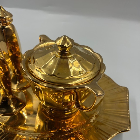 Vintage 22 Karat Gold Serving Tray Lid Dish Salt Pepper Shakers GLAM MidCentury - Picture 5 of 14